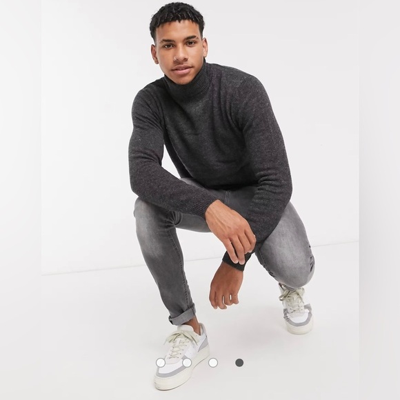 ASOS | Men's Charcoal Rollneck Lambswool Sweater - Picture 1 of 10